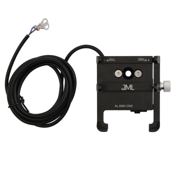 Aluminiowy uchwyt rowerowy z ładowarką JML BMH-112 widok z przewodem zasilającym